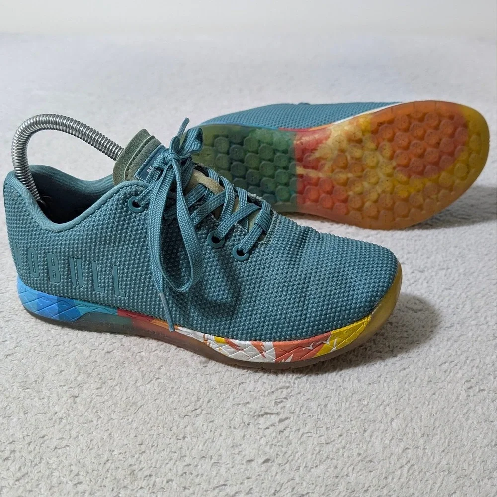NOBULL Trainer Women 7 Teal Rainbow Sunrise Palm Tree SuperFabric Cross Training